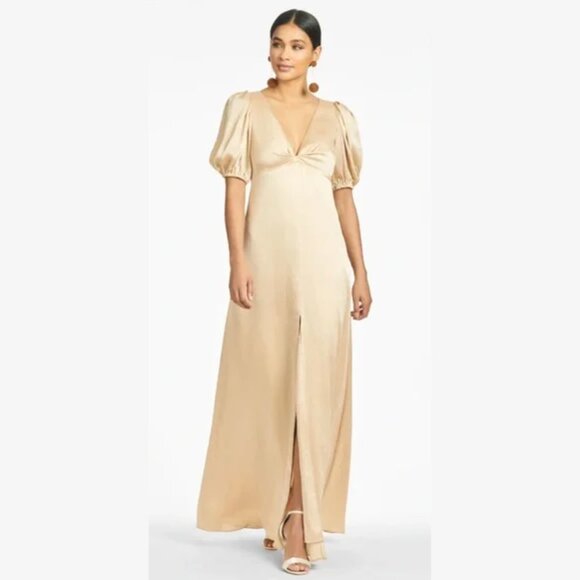 Anthropologie Sachin & Babi Size 8 Alli‎ Gold Cream Champagne Gown Maxi Dress - Picture 2 of 8